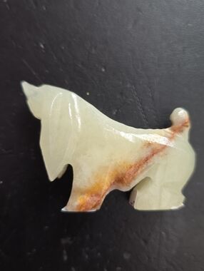 Carved Bassit Hound Dog Figurine in Pale Green Cream with Brown Veining